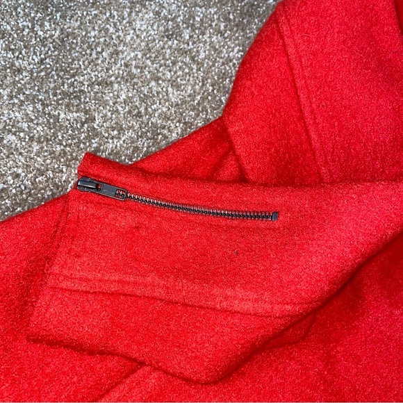 Tahari jacket wool blend biker jacket asymmetrical zip red/orange pockets SZ M - Picture 4 of 10
